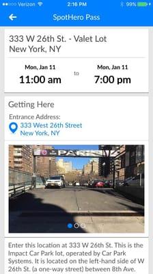 333 West 26th Street Parking via spothero application