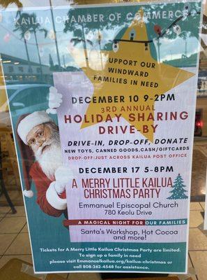 It was posted at Saigon Noodle House regarding this. See 12/17/22 5-8pm A Merry Little Kailua Christmas Party.