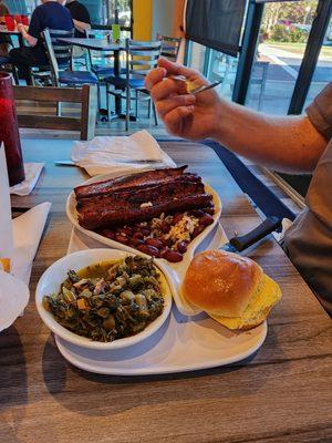 Sausage, beans n rice with highly recommended collards.