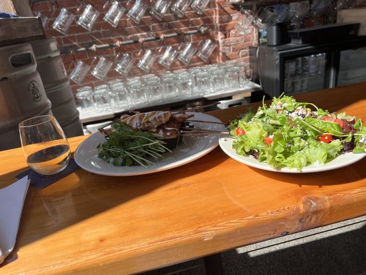 Ginger chicken skewers and small salad.