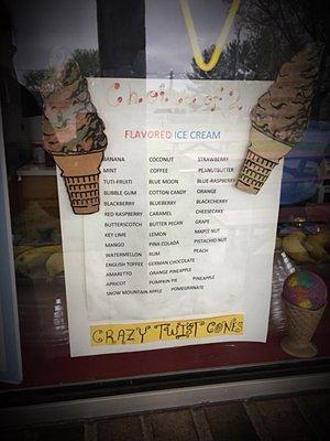 Flavored Ice Cream Menu