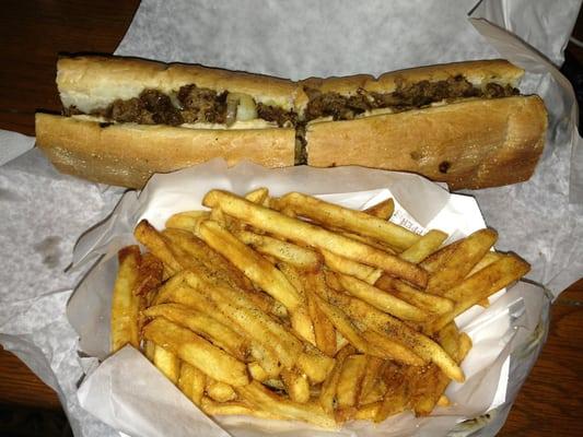 Steak and Cheese sub + order of fries.