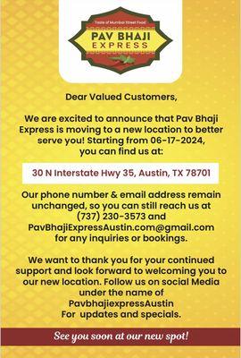 Our new location 
30 N Interstate Hwy 35, 
Austin, TX 78701