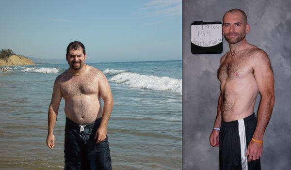 Bryan Dorsey, Pasadena local, showing off his before and after pictures demonstrating the progress of working with leanbymarco.com