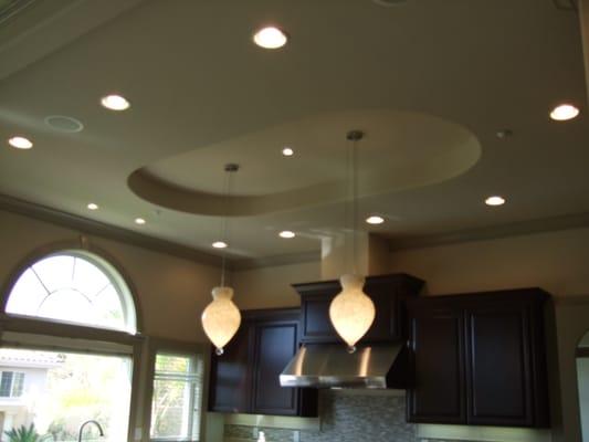 Kitchen lighting Recessed cans and pendant lighting over island