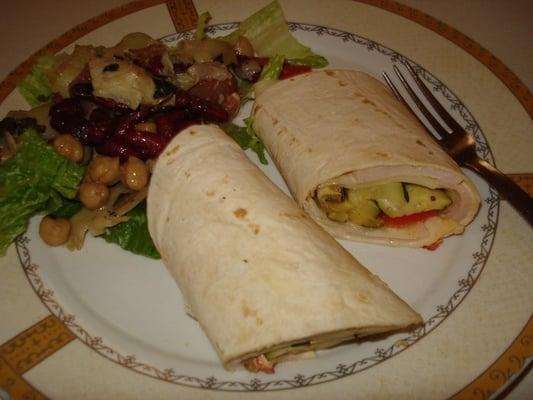 Vintage Wrap = turkey, Swiss,Grilled vegetables, and a hint of green-chili mayo