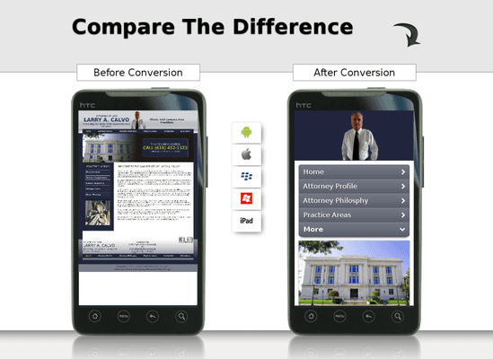 Websit on smartphone before mobilization and after! www.calvolaw.us