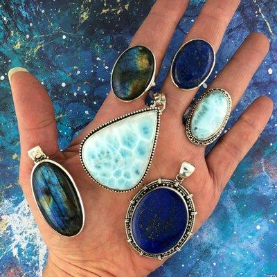 Sterling silver Lapis, Larimar and Labradorite jewelry.