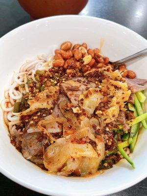 Heng Yang  style rice Noodle, the sour bean with the chili oil ! I would say they're the best matched with the rice noodles!