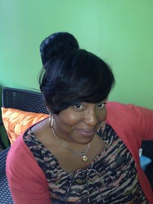 Bun and bangs for this client