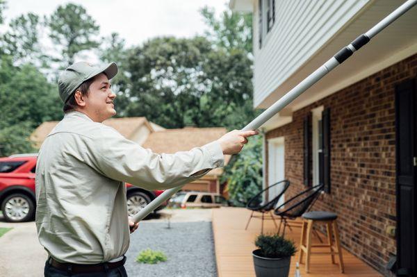 Taking care of those unsightly spider webs around the house.