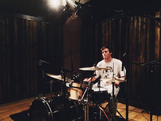 Drum tracking in the studio.