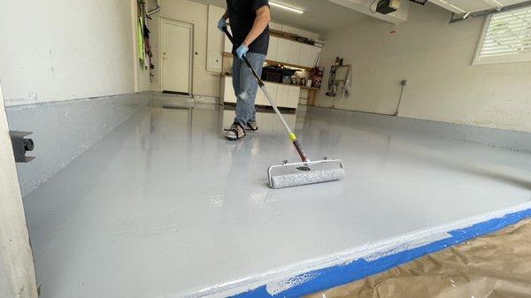 Rolling on our beautiful epoxy coatings