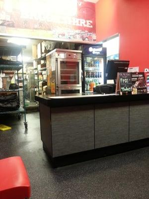 The register, cooler, and pizza warmer. It's a carry out or delivery Pizza Hut, so it is a bit smaller than most.