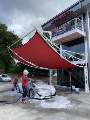 We have a custom Car Wash Shampoo Foamer to gently cover the entire vehicle with suds