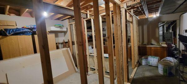 Framing in a basement, part of remodel in Minden iowa