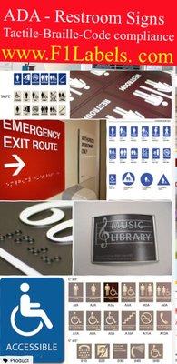 ADA signs, restroom and directional, Tactile, braille and code compliant signs