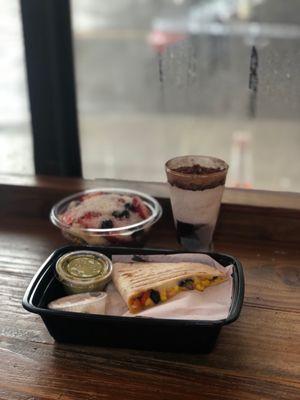 Black Bean and Corn Cheesy Quesadilla, Acai Berry, Coppa Stracciatella