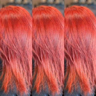 OYA red color, hair by Sherri Hall