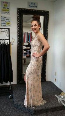 Prom dress  after shoulder adjust and beaded dress heming. Love it.