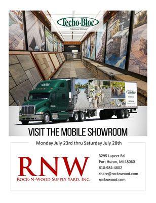 Techo-Bloc will have their mobile showroom here July 23rd - July 28th. Come check it out!