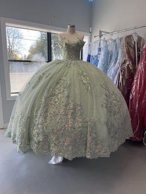 sage quinceañera dress