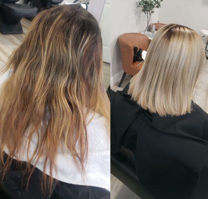 Hair color and cute before and after.