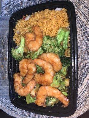 SHRIMP AND BROCCOLI W PLAIN PORK FRIED RICE W ONION