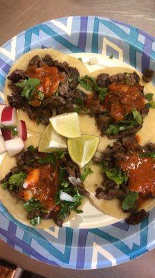 Asada tacos with hot salsa