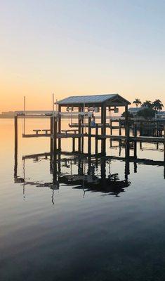 Boat lifts with dock and roof, Siesta Key