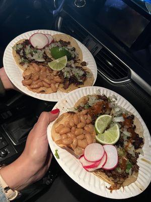 Tacos de alpastor and the cute tostadita with beans !