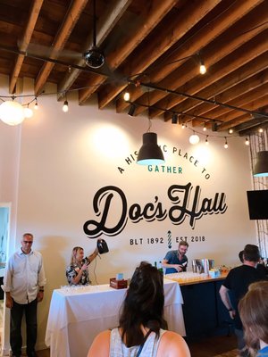 Doc's Hall in the oldest building in St. Louis Park - Kara with the guys from Hendrick's gin