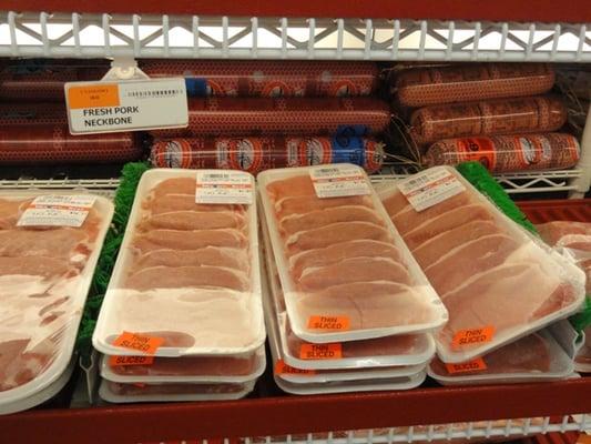 Big packets of pork chop cutlets at a very low cost. About $5.99 to $6.99 for these packs.