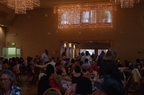 Grand ballroom with back bar that seperated dinner and drinks.