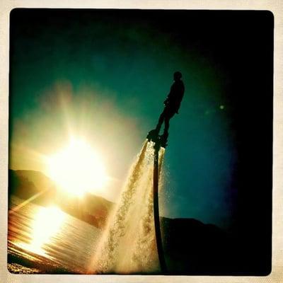 Flyboarding at sunset in the Columbia Gorge