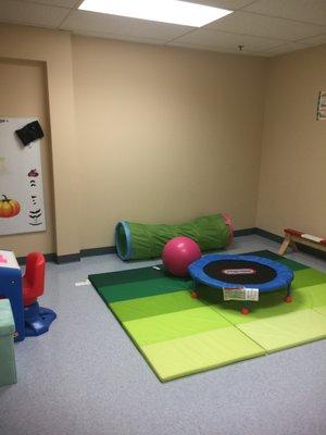 Our small gym is used to get kids moving. Physical activity can often spark communication.