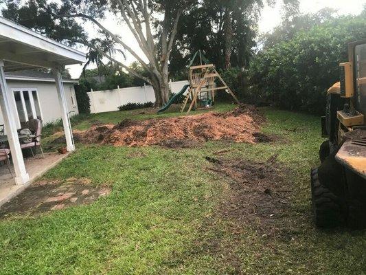 Stump removal in a back yard.