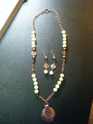 Serpentine and Copper 23" Necklace with 2" Earrings