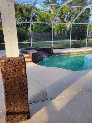 Retouched painting and sealed swimming pool fountain and matching columns/steps. He did an Amazing job. Looks brand new