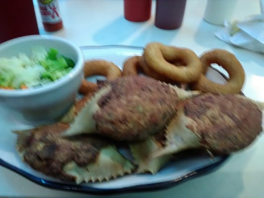 Fried crab platter  with hushpuppies-$10.99+tax