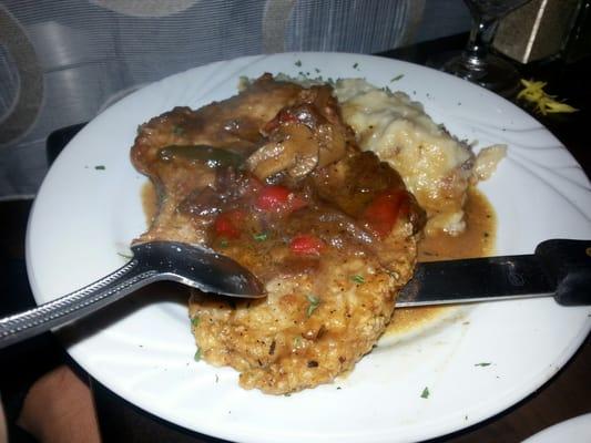 Pork chop dinner with garlic mashed potatoes