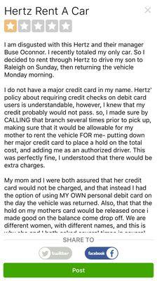 Screenshots describing the humiliating, horrible experience I had with Hertz on Virginia Beach Blvd and their manager Buse Oconnor