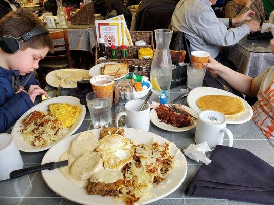 Large portions. Didn't come close to eating it all. Friendly service and great country decor. Best Country Fried steak I've had.