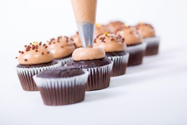 Piping some specialty chocolate cupcakes