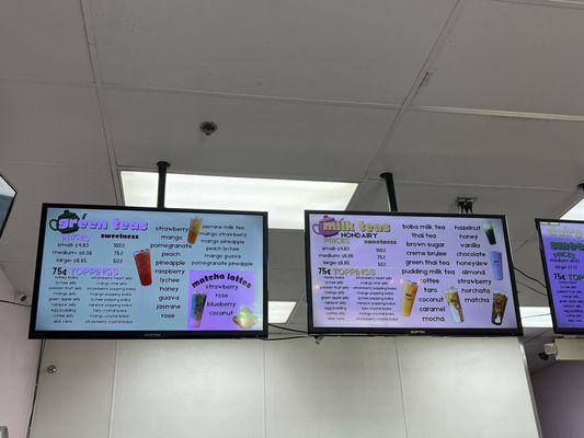 Green Teas and Milk Teas Menu