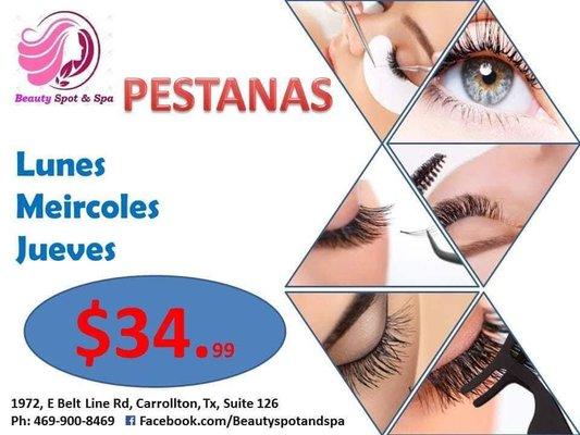 Eyelashes for only $34.99 on Monday's, Wednesday's & Thursday's.