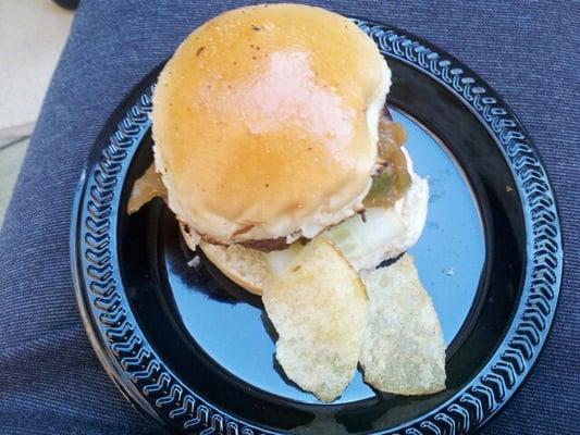 Slider and chips from Bottles & Burgers' booth.