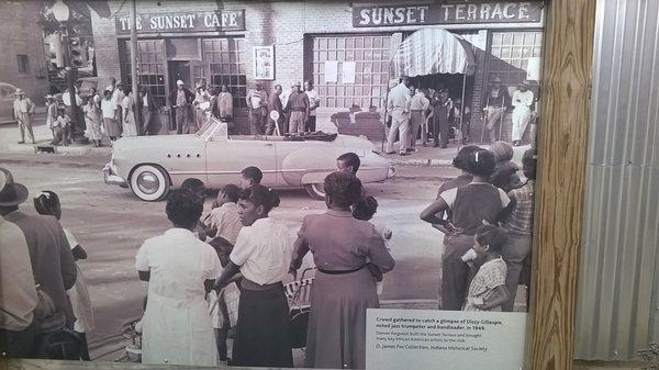 Crowd gather to see Dizzy Gillespie, noted jazz trumpeter and bandleader in 1949