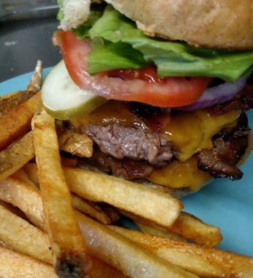 Double Bacon Cheese Burger with hand cut fries