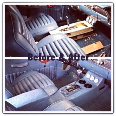 before and after picture of custom center console for a Chevy Bel Air